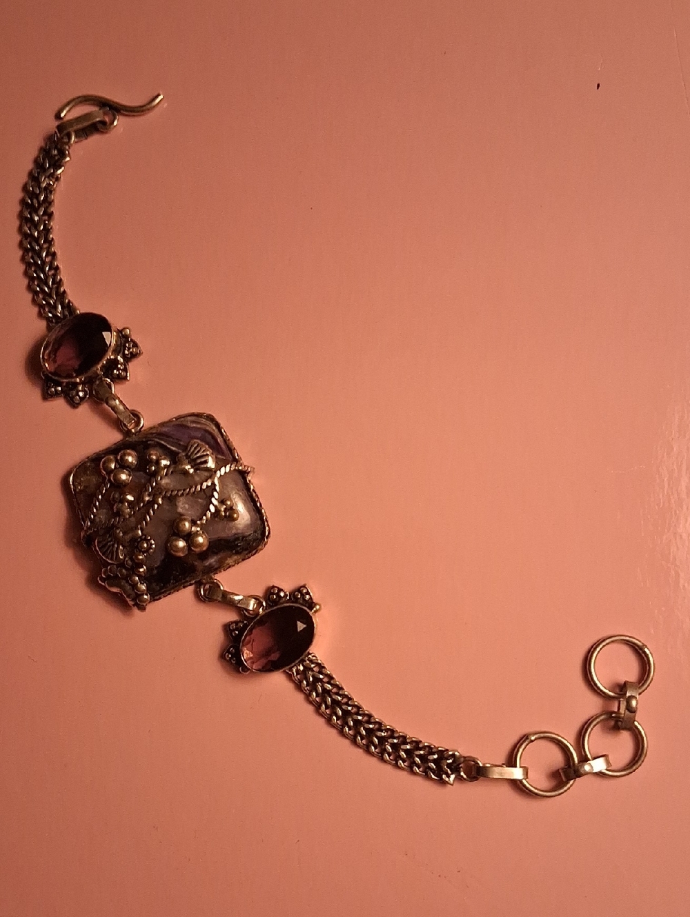 Silver Floral Bracelet with Faceted & Natural Amethysts.